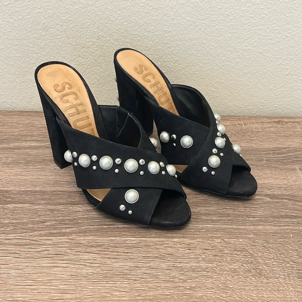 Schutz black suede mules